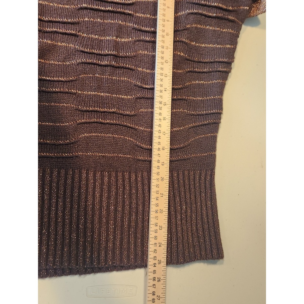 Style & Co Womens Brown Metallic Striped Short Sleeve Sweater Crew Neck Small - Picture 9 of 9